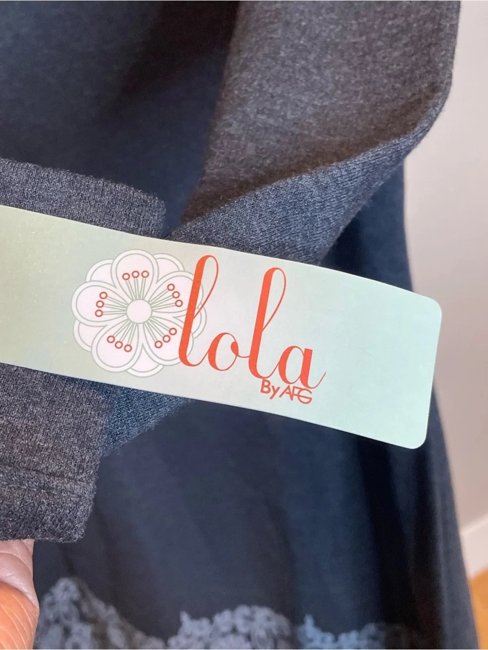lola Charcoal Long-Sleeve Hooded Tunic with Decorative Hem